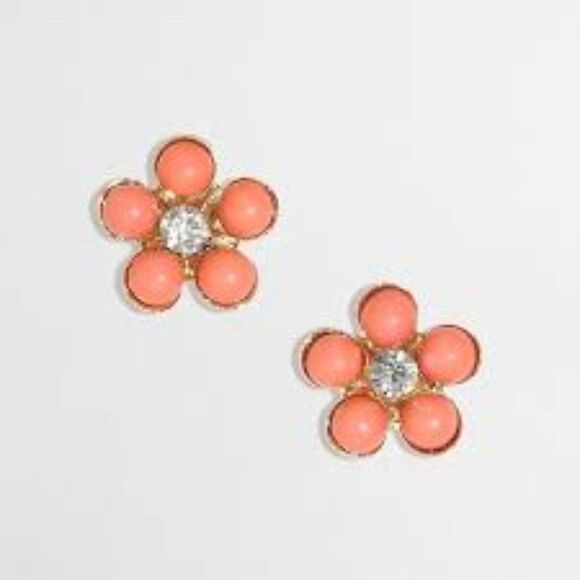 J.Crew Crystal Flower Stud Earrings Orange NWT 22 - Picture 1 of 3